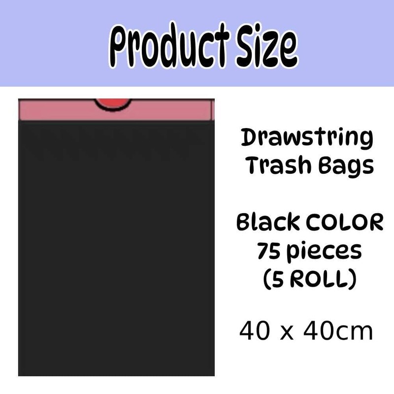 Trash Bags Extra Strength Drawstring Design 40x40cm, 5 Rolls (75