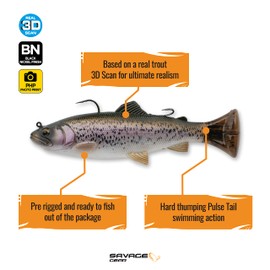 Savage Gear Pulse Tail トラウト RTF 釣り餌 4 3/4オンス トラウト リアルな輪郭 色と動き 丈夫な構造 デュアル高耐久釣りフック リギング 香り付き