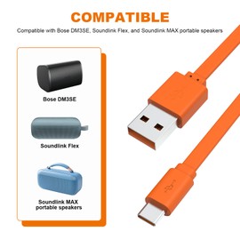Replacement USB Charging Cable Cord Wall Charger Compatible with Bose DM3SE, Soundlink Flex, and Soundlink MAX Portable Speaker (Orange)