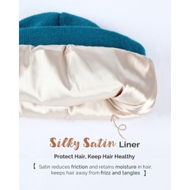 Hat Hut Satin Lined Beanie for Women Men Winter Hats for Women Silk Lining Slouchy Beanie Ski Hat Warm Unisex Cuffed Beanie (Monterey Blue)