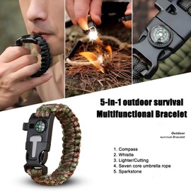 ZSMJAER Set of 2 Survival Bracelets, Multifunctional Paracord Bracelet, Survival Bracelet, Whistle, Flint, Compass, for Outdoor Activities (Black Brown)