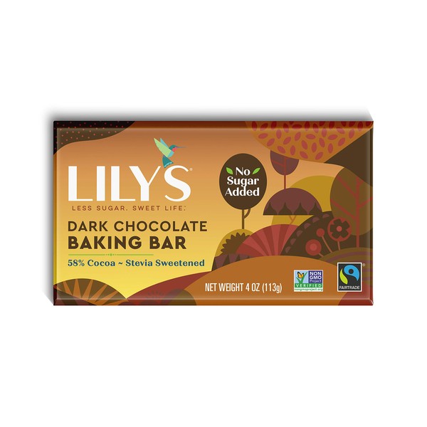 Dark Chocolate Baking Bar by Lily’s | Stevia Sweetened, No Added Sugar, Low-Carb, Keto Friendly | 55% Cocoa | Fair Trade, Vegan, Gluten-Free & Non-GMO | 4 ounce, 12-Pack