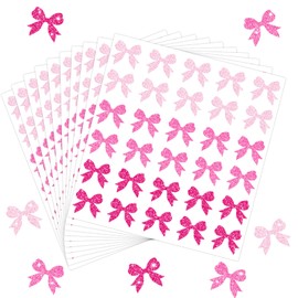 JarThenaAMCS 300Pcs Glitter Pink Bow Stickers 1.5 Inch Adhesive Shinny Bowknot Shaped Decals for Party Invitations Envelope Seals Craft Supplies