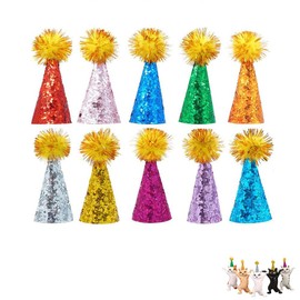 Leanockesa 10pcs Mini Pet Birthday Hats for Small Dogs and Cats, Puppy Kitten Party Hats, Cute Pet Costume Accessories for Birthday Celebration, Holiday Festive Decor, Dolls Dress Up