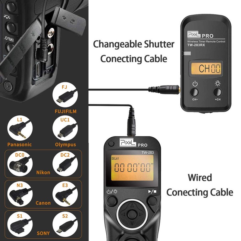 Remote Shutter Release Camera Wireless Remote Control with 2 Connecting