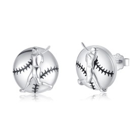 Sports Earrings for Men 925 Sterling Silver Baseball Stud Earrings, Sterling Silver, None