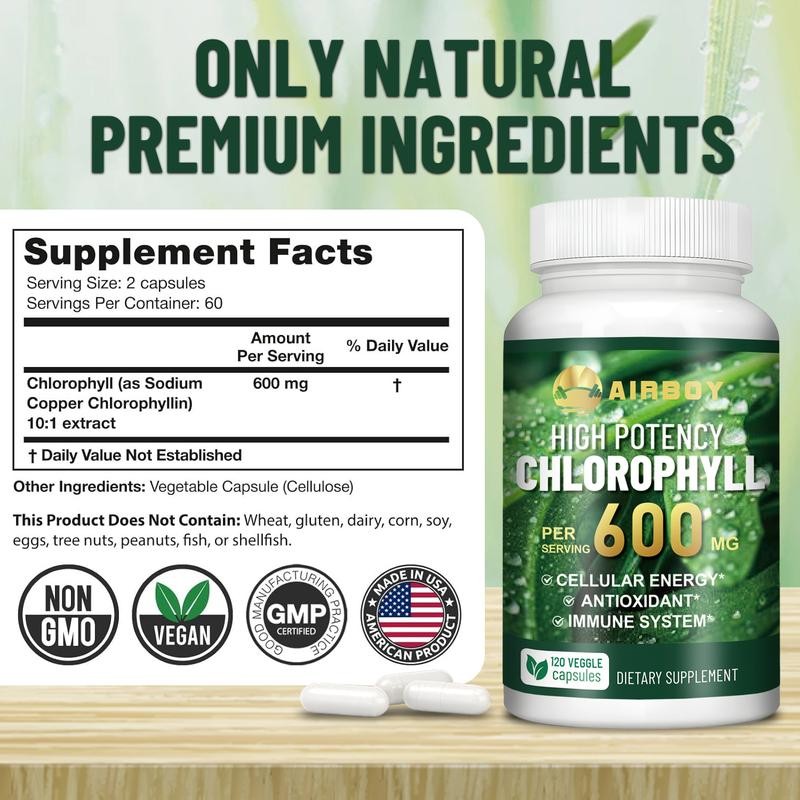 AIRBOY Chlorophyll 600 mg - Highly Bioavailable Chlorophyllfor Energy, Immune