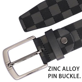 renwoxing Men's Leather Belt, 1.5 inch Checkered Pattern, Pin Buckle, Black and Coffee (black, 35"-37" Width Adjustable)