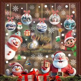 Christmas Window Clings for Glass Windows,9 Sheets Large Xmas Stickers Decals with Santa Claus Snowman Penguin Reindeer Design Christmas Holiday Decals for Party Home Winter Indoor Decoration