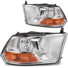 DWVO Headlight Assembly Compatible with 2009-2012 Dodge Ram 1500 2500 3500 Pickup Dual Beam Model 09-12 Headlamp Replacement (Not for Factory Projector Headlight Models & Quad Beam Model)