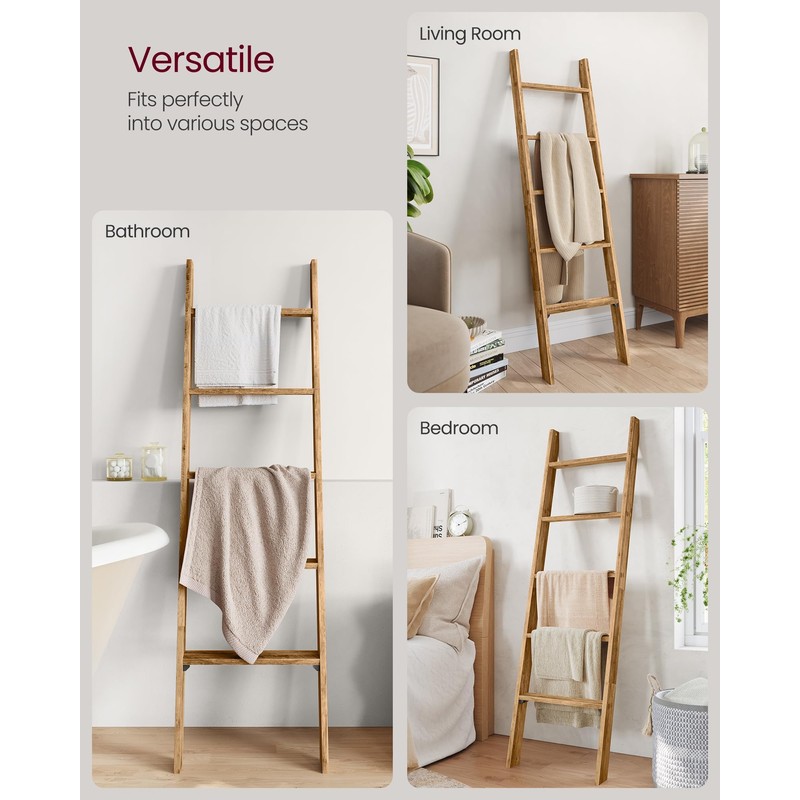 VASAGLE Blanket Ladder Decorative Farmhouse for The Living Room, 5-Tier