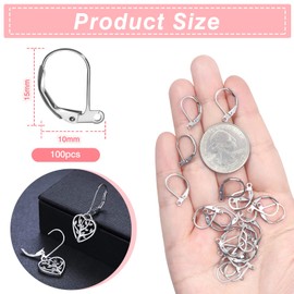TOAOB 100 Pieces Stainless Steel Earrings with Lever Clasp French Earring Hooks Steel Colour 15 x 10 mm DIY Leverback Earrings Accessories for Jewellery Making