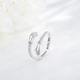 CHENGHONG Hug Ring 925 Sterling Silver Adjustable Couple Hug Ring for Women Hands Open Ring Jewellery Gift for Girlfriend Girls Mother…