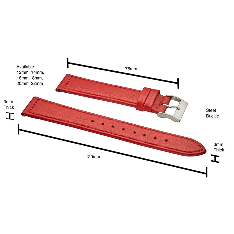 STUNNING SELECTION Alpine flat Stitched Genuine Leather Watch strap with