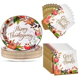 Dereinwo 100 Pcs Thanksgiving Oval Plates and Napkins Fall Plates and Napkins, Disposable Party Supplies for Thanksgiving Autumn Harvest Table Decor, 50 Guests