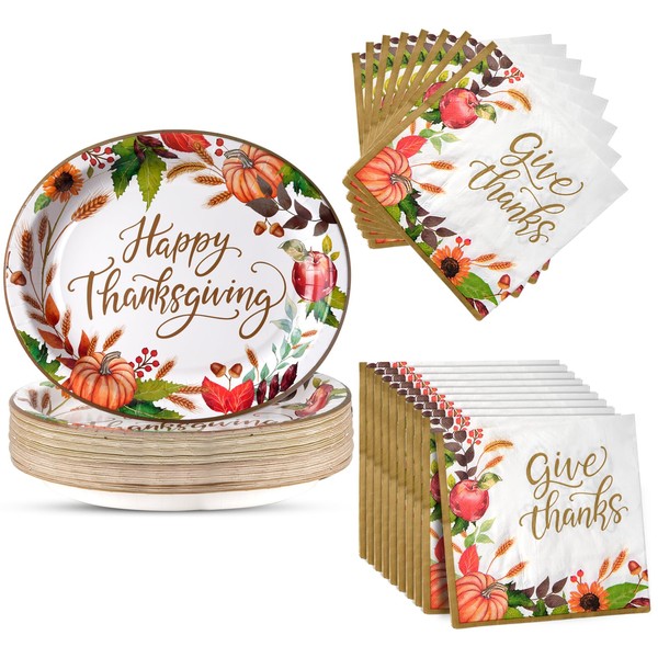 Dereinwo 100 Pcs Thanksgiving Oval Plates and Napkins Fall Plates