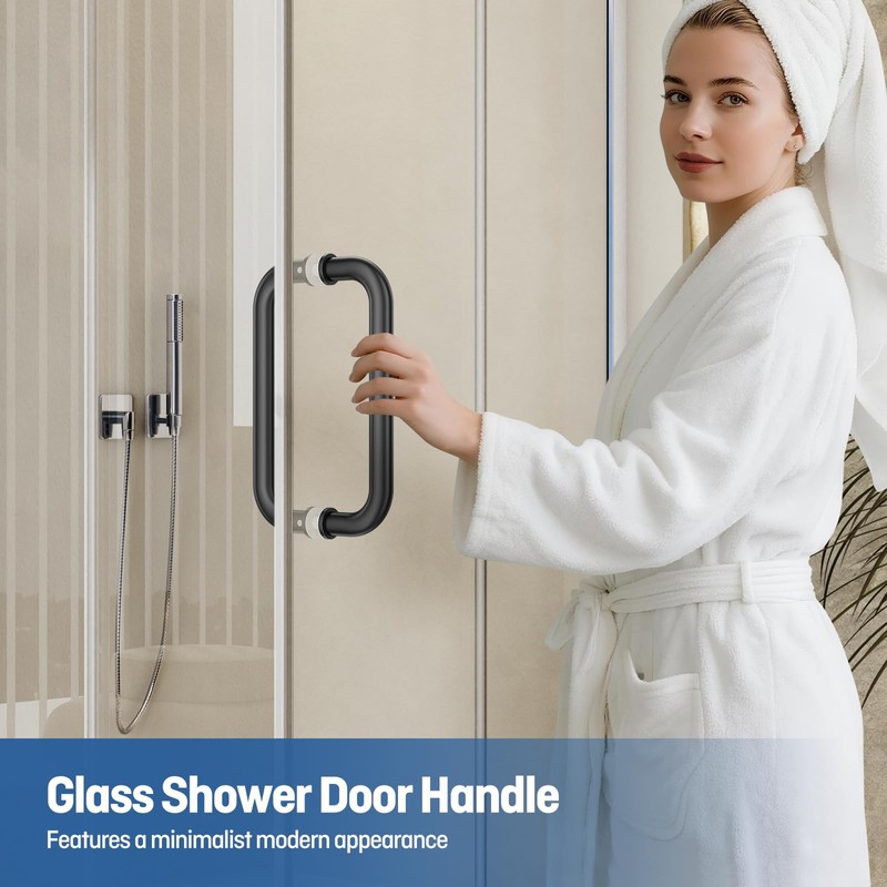 Ranbo Matte Black 8" （CTC） Tubular Back-to-Back Shower Door Handle,Heavy-Duty