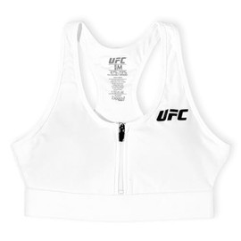 UFC Core Zip Front Sport Bra, Color- White, Color- white, Size- L, Size- large