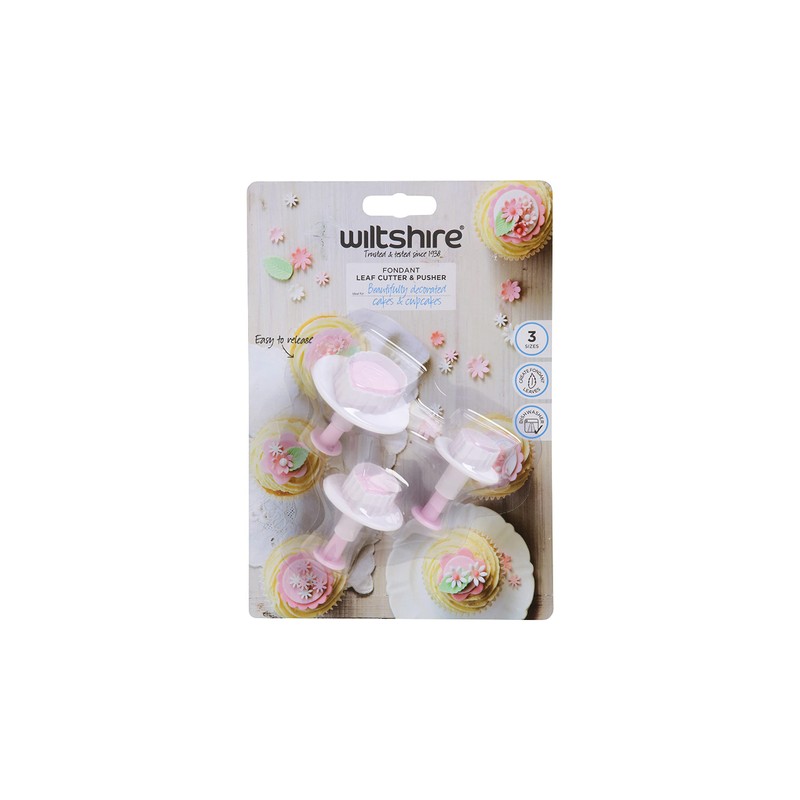 Wiltshire Fondant Leaf Cookie Cutter and Pusher 3-Pieces Set