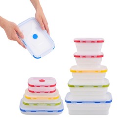ECOBERI Collapsible Silicone Food Storage Containers with Airtight Snap-Top Lids, Microwave, Dishwasher, Freezer Safe, Set of 5
