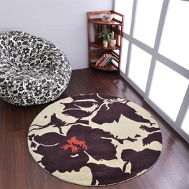 Rugsotic Carpets Hand Tufted Wool ECO-Friendly Area Rugs - 6'x6', Round Shape, Cream & Brown, Floral Modern Design, High Pile Handmade Anti Skid Area Rugs for Living Room, Bed Room (K00506)