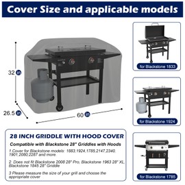 Griddle Cover for Blackstone 28 Inch Griddle Cooking Station with Hood, for Blackstone 1883, 1924 and More, Waterproof Oxford Grill Cover - Only Cover
