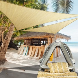 Royal Shade Heavy Duty 32' x 32' x 32' Beige Sun Shade Triangle Pro Ring Shade Sail, 260 GSM Commercial Grade UPF50 Sunshade, Reinforced Corners & Edges - 5 Years Warranty (We Make Custom Size)