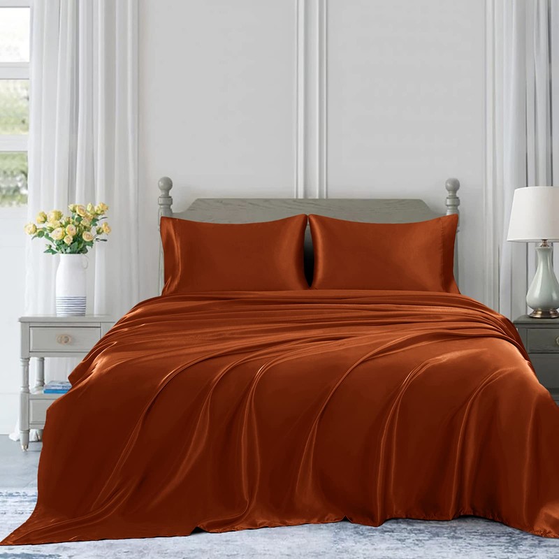 Homiest 4pcs Satin Sheets Set Luxury Silky Satin Bedding Set