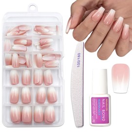Ombre Press on Nails Set - 120pcs Coffin False Nails Short - Fake nails with Glue - Elegant Stick on Nails - 15-Size Ombre nail Tips Long Lasting for Women Girls DIY French Manicure