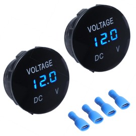 DMWD 2Pcs Car Voltage Gauge 12V 24V LED Display Voltmeter Compatible with Vehicle Motorcycle Truck Camper ATV UTV Boat Marine (Curved Surface Blue LED)