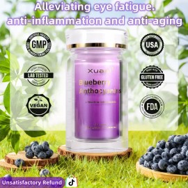 【Today 50%+OFF 】 Xuaai Blueberry Anthocyaninis NAD+ Supplement for Skin Aging Support, Energy, and Focus - 60 Capsules - Vitamin & Wellness Supplements Dietary Healthcare Edible Fitness Support eye health