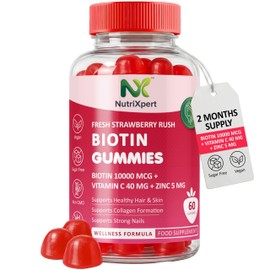 Biotin Gummies 10,000 mcg with Vitamin C & Zinc - Vegan & Sugar Free