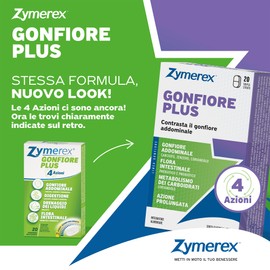 Zymerex GONFIORE PLUS 20 Compresse | Integratore alimentare | Probiotici e prebiotici | Gonfiore addominale | Equilibrio flora intestinale | Senza glutine e lattosio