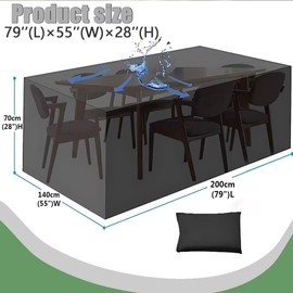 Garden Furniture Cover, All Sizes, Cover for Garden Furniture and for Rectangular Seating, Rectangular for Garden Table Furniture Set, Anti-UV, Heavy Duty 210D Oxford Fabric, Grey, 200 x 160 x 70 cm