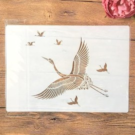 TIAMECH A4 Reusable Crane Stencil for Painting - Flying Bird Longevity Symbol Layering Template, DIY Wall Art, Furniture & Crafts (8.3x11.7inch)