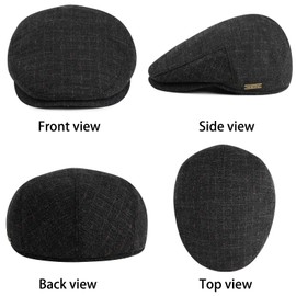 Wantonfy Beret Cap Men's Flat Cap Peaked Cap Gatsby Peaked Cap Newsboy Flat Cap Beret Hat 1920 Style Gatsby Costume Accessories, Grey with Orange