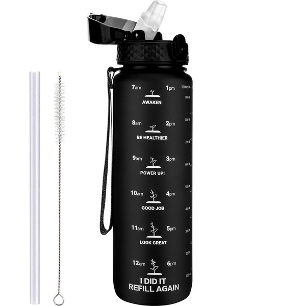 GOPPUS 1L/32oz Tritan Water Bottle with Straw Matte 1 Litre