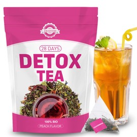 Detox Tea - 28 Days Herbal Tea | Natural Wellness Tea with Green Tea & Dandelion | Gentle Cleanse & Metabolism&Healthy Weight Support | Vegan, Caffeine-Free, Peach Flavour