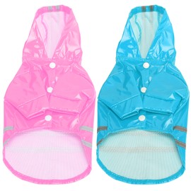 Waterproof Pet Raincoat Dog Reflective Stripe Rain Jacket Breathable Hooded Rainwear(Pink Blue XL)