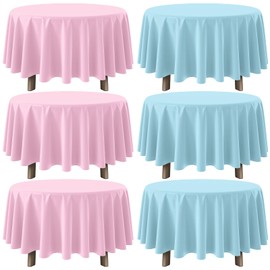 MASHAN 6Pack Round Gender Reveal Tablecloths,Disposable Plastic Pink and Blue Tablecloth,Table Covers for Boy or Girl Baby Shower Party Decorations,84 Inch