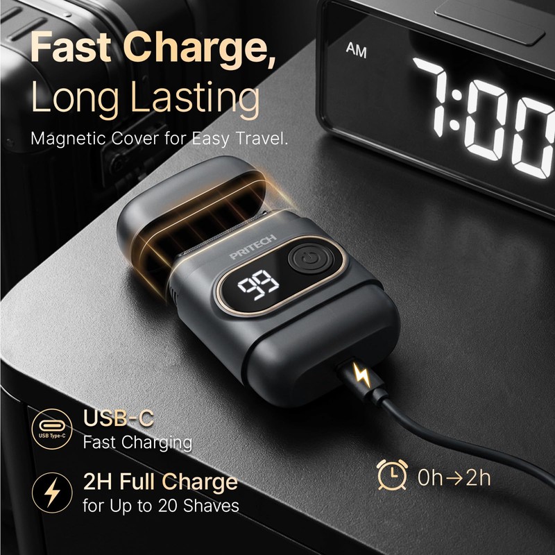 PRITECH Mini Foil Shaver for Men, Cordless Electric Razor USB-C