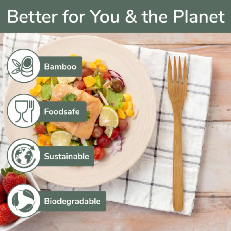 BambooMN Premium Solid Bamboo Dinner Fork 8" - All Natural