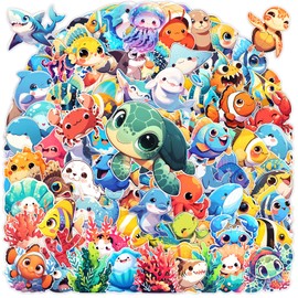 100Pcs Cartoon Ocean Animal Stickers Pack for Kids Teens Adults, Cute Sea Life Waterproof Vinyl Decals Under The Sea Fish Turtle Stickers for Water Bottles, Party Favors Classroom Teacher Rewards