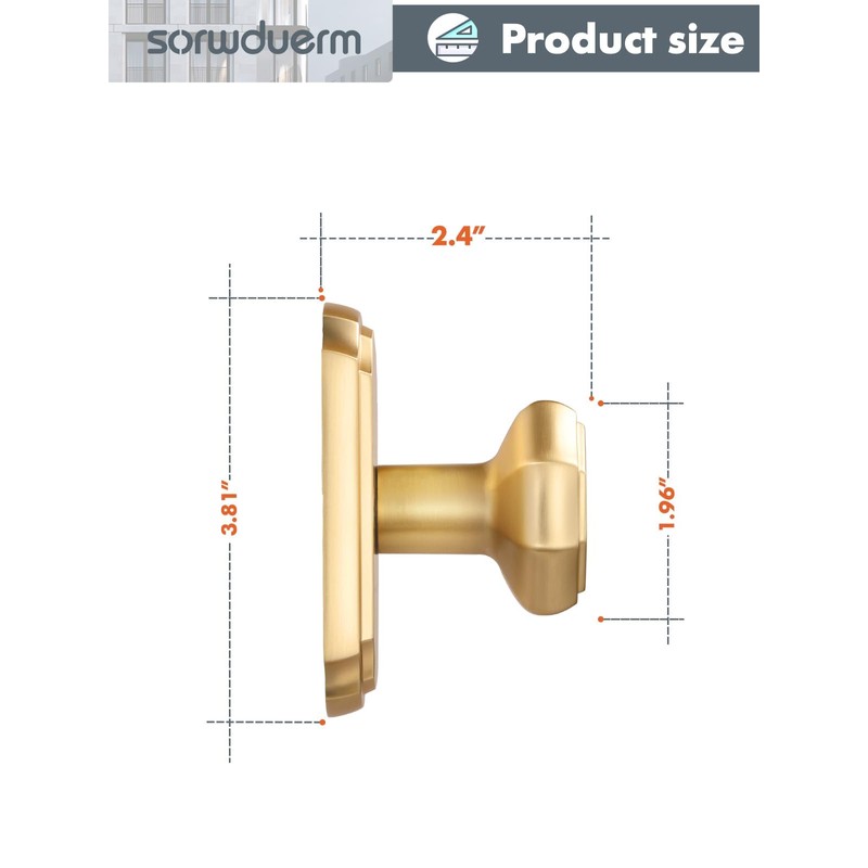 SORWDUERM 2 Pack Dummy Gold Door Knobs Interior Satin Brass