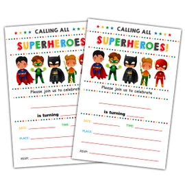 CLIRBE Superheroes Birthday Party Invitations, Super Hero Birthday Invitations For Boys Girls, Kids Birthday Invites, Theme Birthday Party Decorations, 20 Invitations with 20 Envelopes - B17