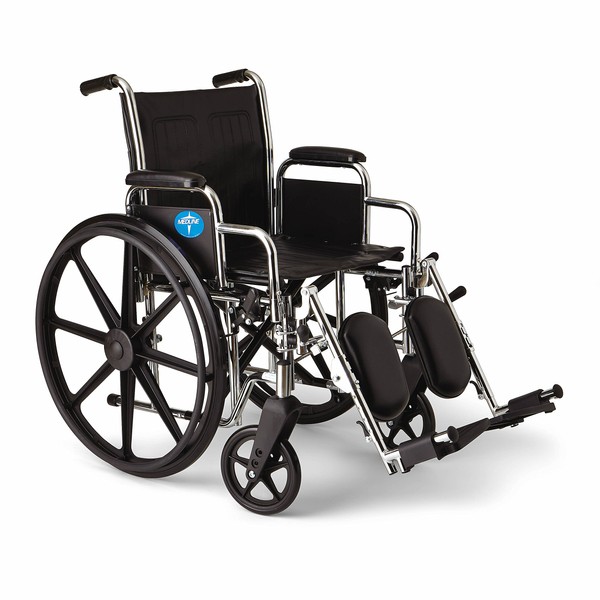 Medline Excel 2000 Wheelchair, 18" Wide Seat, Desk-Length Arms, Swing Away Footrests, Chrome Frame