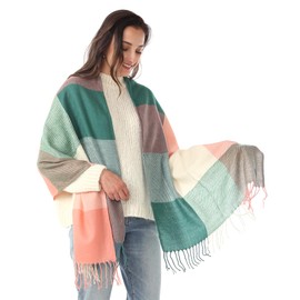 DiaryLook Plaid Warm Blanket Scarf Winter Long Women Scarves Plaid Soft Wool Tartan Scarf for Women, Green, Unit size
