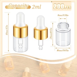 Didaey 200 Pcs Mini Glass Dropper Bottles Mini Dropper Bottles Sample Bottles Small Sample Vials with Lid for Traveling Essential Oils Cosmetic Liquid Sample Perfume (Clear,2 ml)
