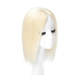 viviaBella Human Hair Hand-tied Swiss Lace Base Toppers Natural Looking no Bangs,Clip in Real Human Hair Toupee for Women with Thinning Hair Big Coverage 12 Inch Hairpieces (Light Blonde 60#)