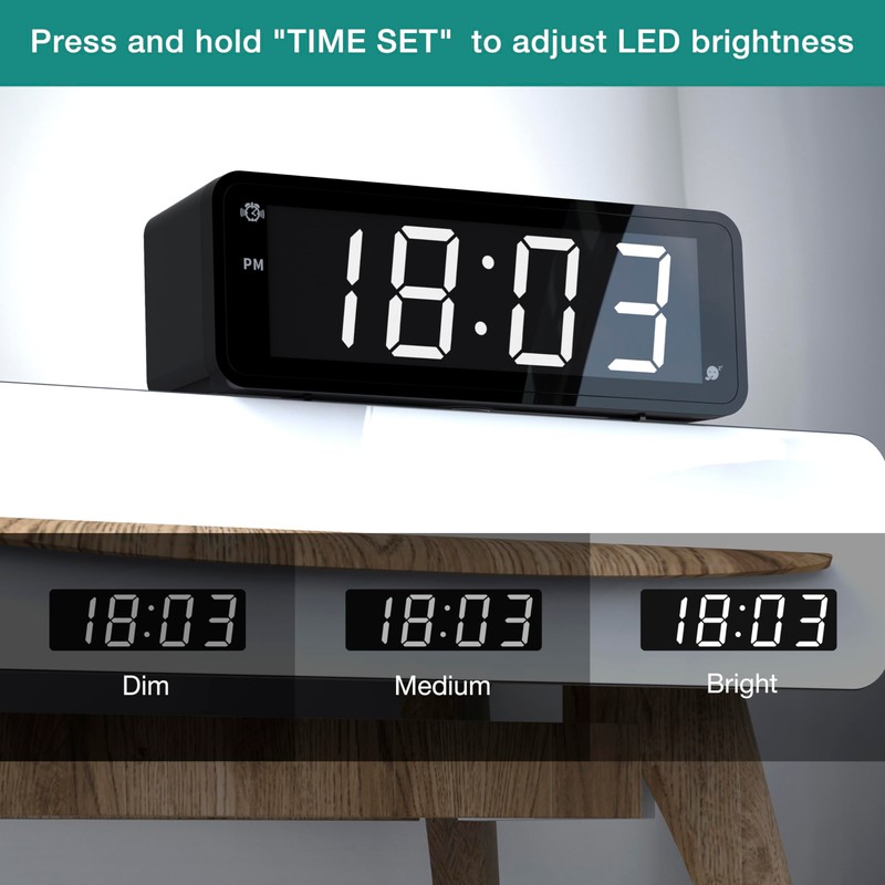 KWANWA Digital Alarm Clock with Large 1.8" LED Display, Battery